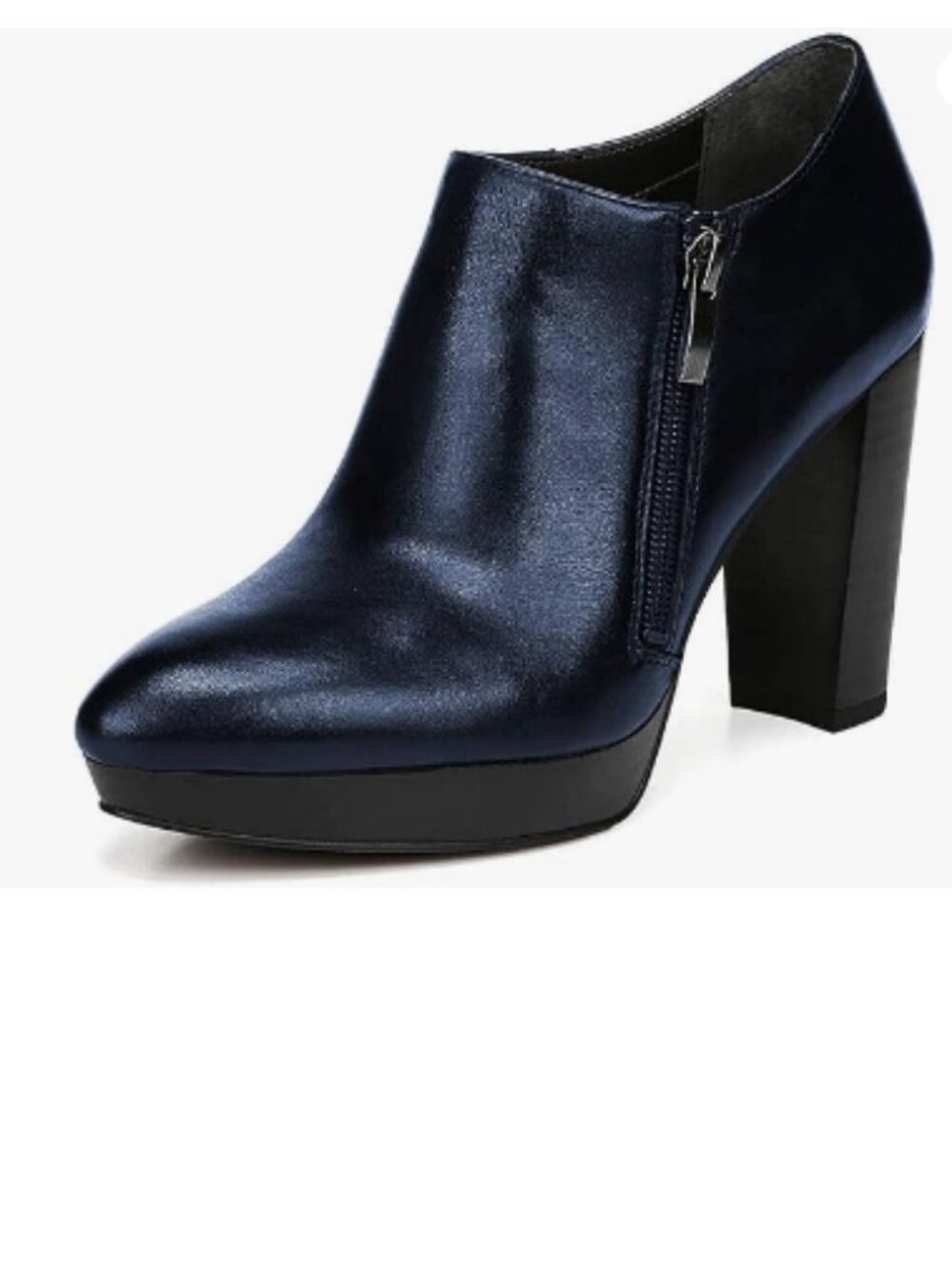 Navy Chunky High Heel Platform Ankle Boots Pointy Toe Side Zipper Bootie Shoes